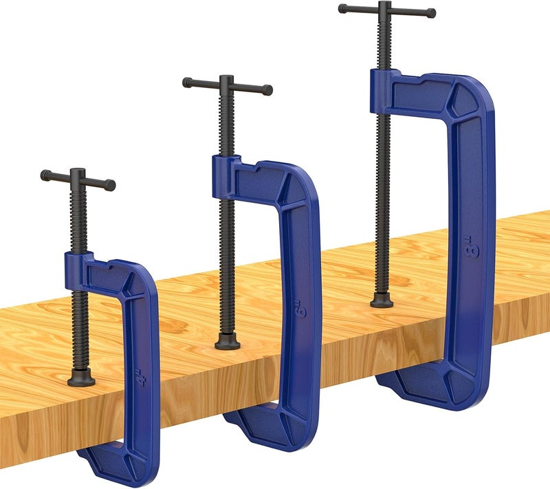 KARRYTON C Clamps set(4"+6"+8"), Large Deep Throat Ductile Iron C-Clamp w/ 1700-2930LB Clamping Force, Unique Ergonomic Design for Welding, Woodworking, Metal and DIY Projects - Image 1